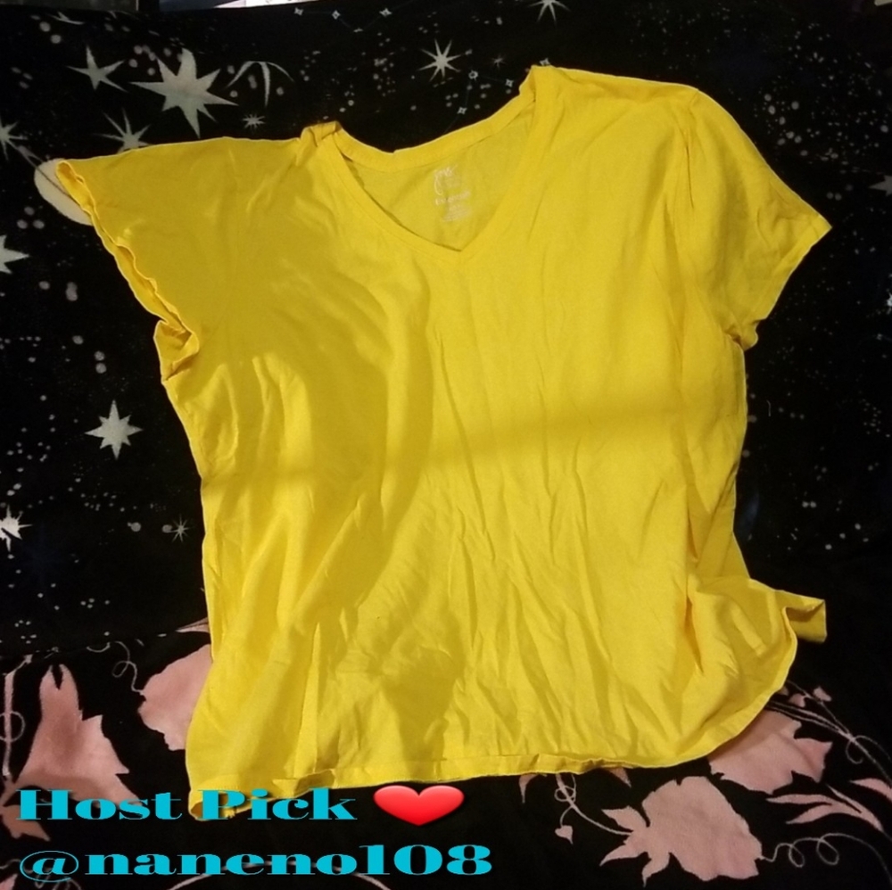 JMS Just my size by HANES 100% Cotton V Neck LEMON Tee